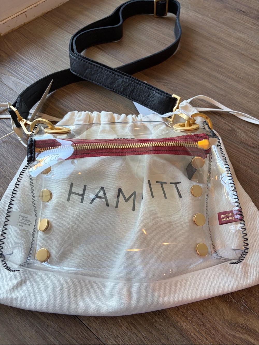 Hammitt Small Tony in Clear Black/Brushed Gold Red Zip - Picture 3 of 3